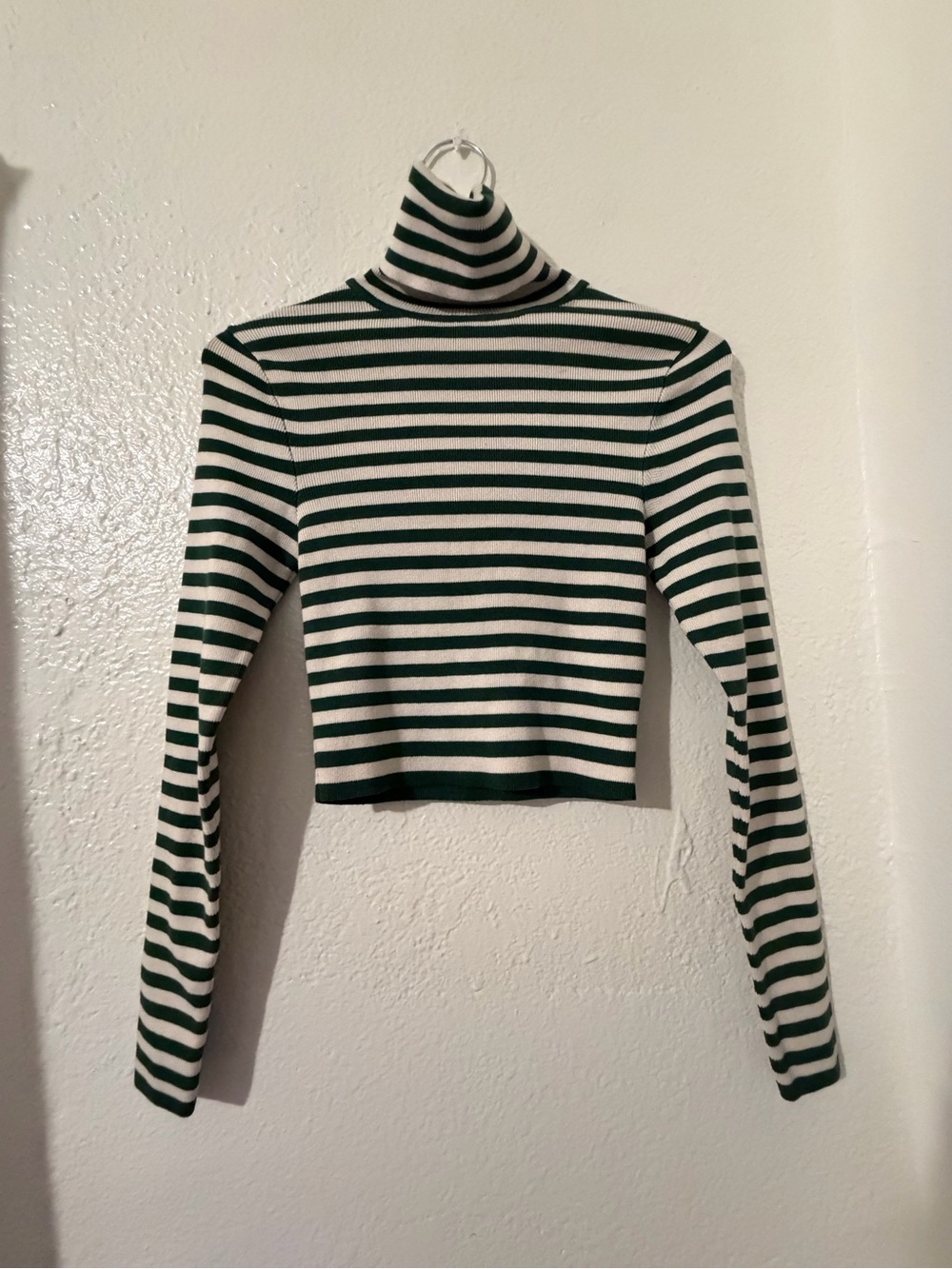 Zara Striped Turtleneck Crop Top in Green and White
